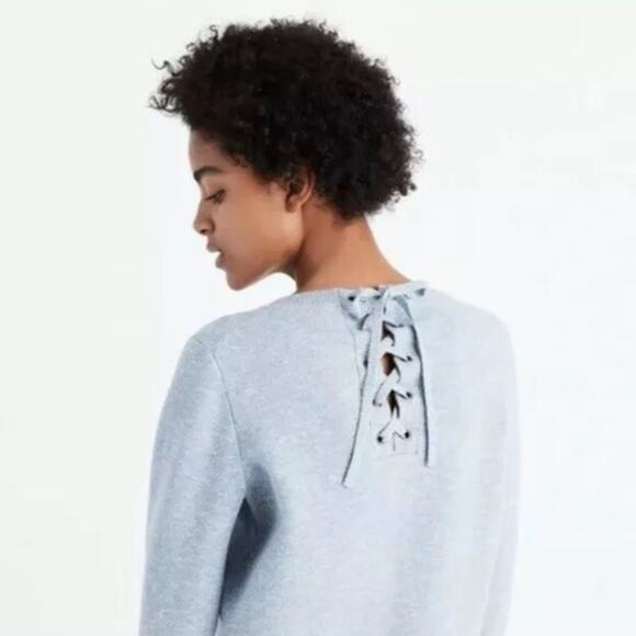 Madewell Sweater Lace Up Back Pullover Fall Winter Ballet Boho Gray Blue Size M - Picture 2 of 11